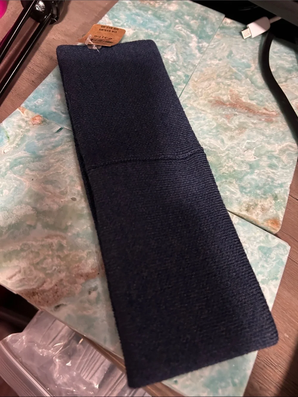 Pink Victoria Secret Navy Knit Headband with Embroidered Crest